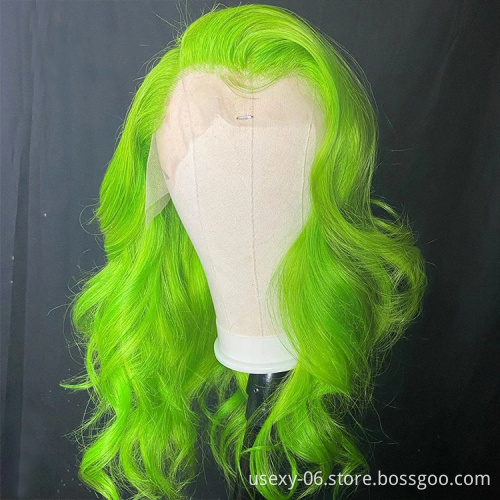 Customized virgin hair wigs full lace frontal 100% natural human hair wigs for women color straight full hd lace front green wig